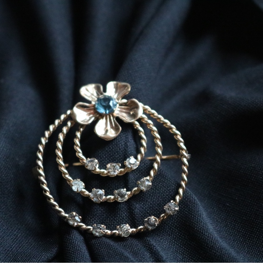 Vintage White Company Brooch Pin - 12 KT Gold-Plated with rhinestones